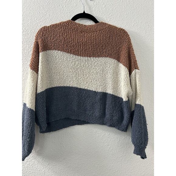 Colorblock Crew Neck Sweater - Brown, Cream, and Gray - Picture 9 of 10